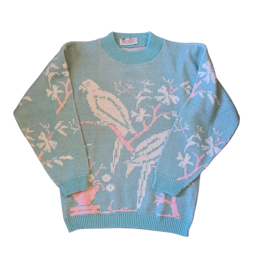 Mint Green Bird Pattern Sweater - image 1